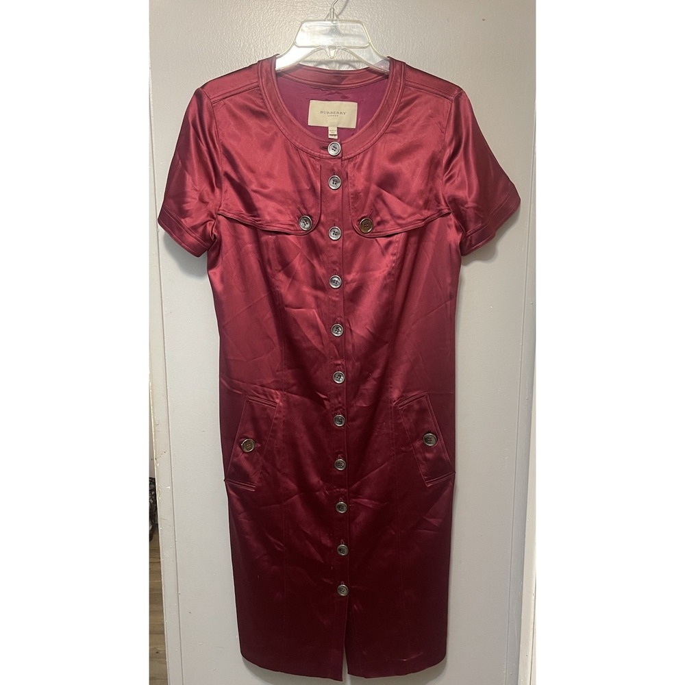 Burberry Raspberry Satin Dress Short Sleeve Us Size 10 Made In Italy UK Size 12